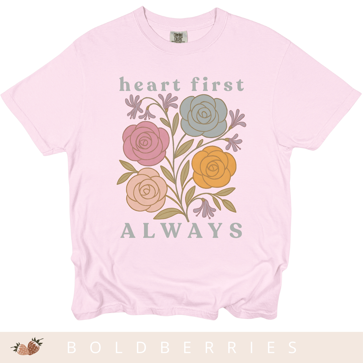 Heart First Always - June Birth Flower - Adult T-Shirt