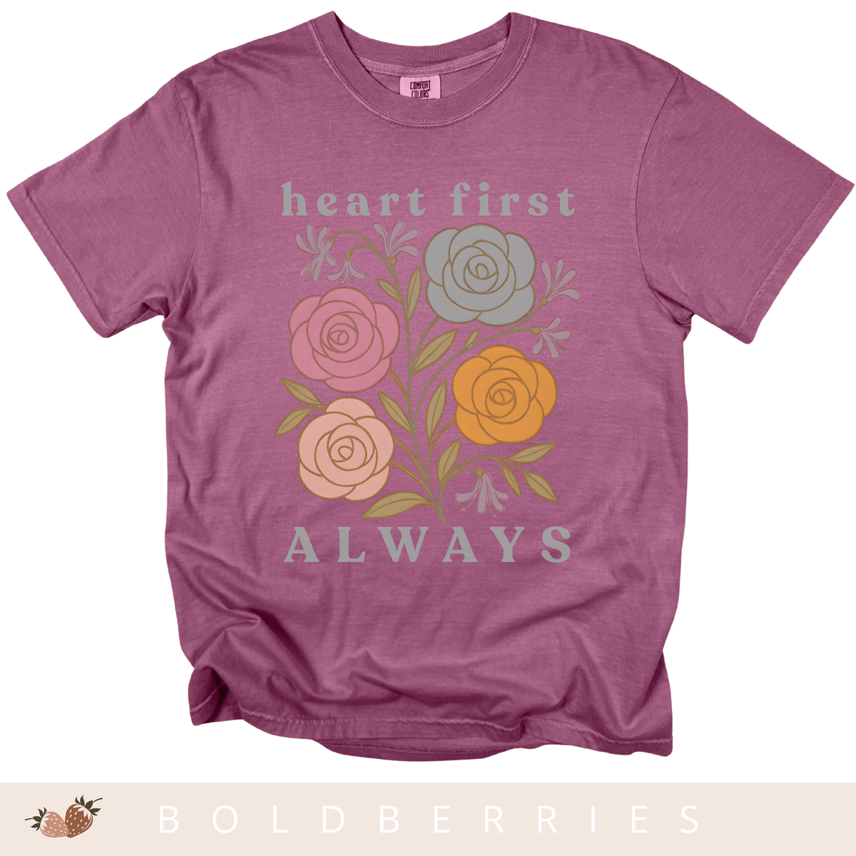 Heart First Always - June Birth Flower - Adult T-Shirt