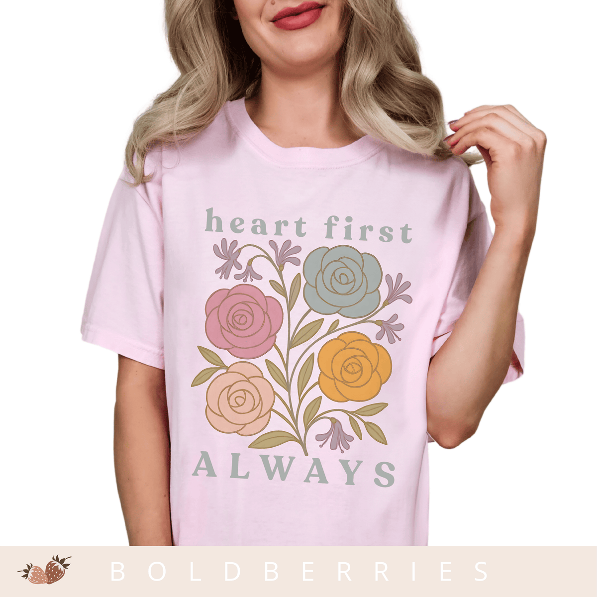 Heart First Always - June Birth Flower - Adult T-Shirt