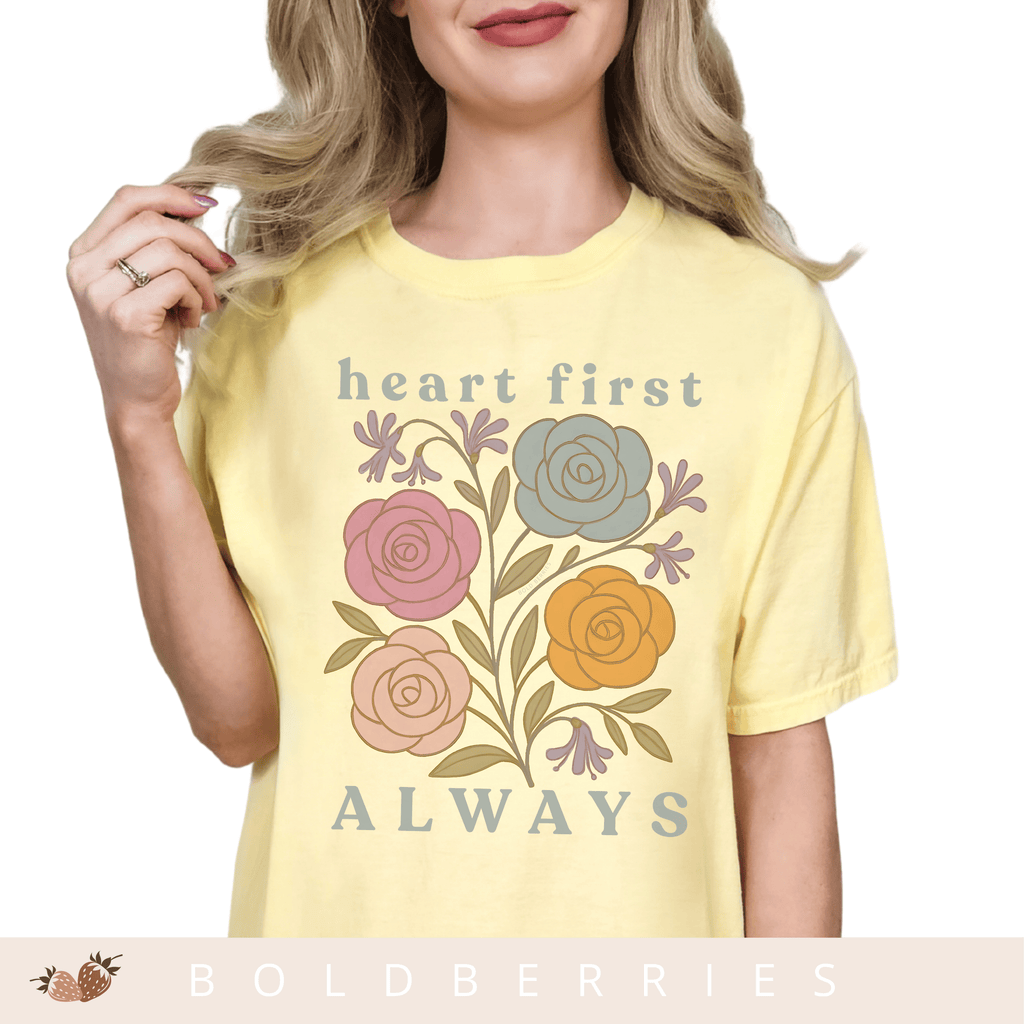 Heart First Always - June Birth Flower - Adult T-Shirt