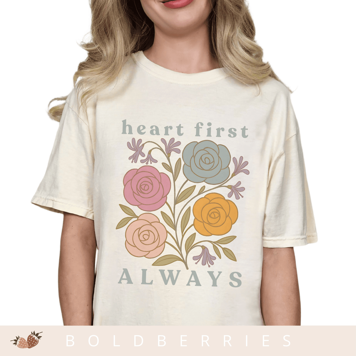 Heart First Always - June Birth Flower - Adult T-Shirt