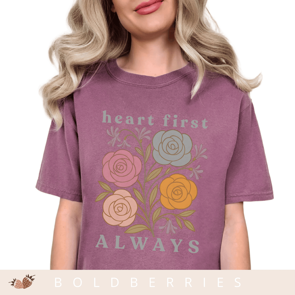 Heart First Always - June Birth Flower - Adult T-Shirt