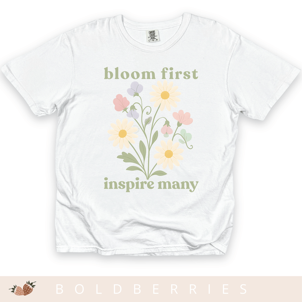 Bloom First Inspire Many - April Birth Flowers - Adult T-Shirt