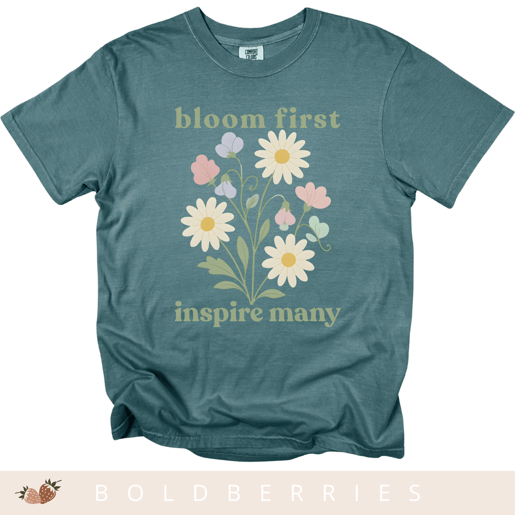 Bloom First Inspire Many - April Birth Flowers - Adult T-Shirt