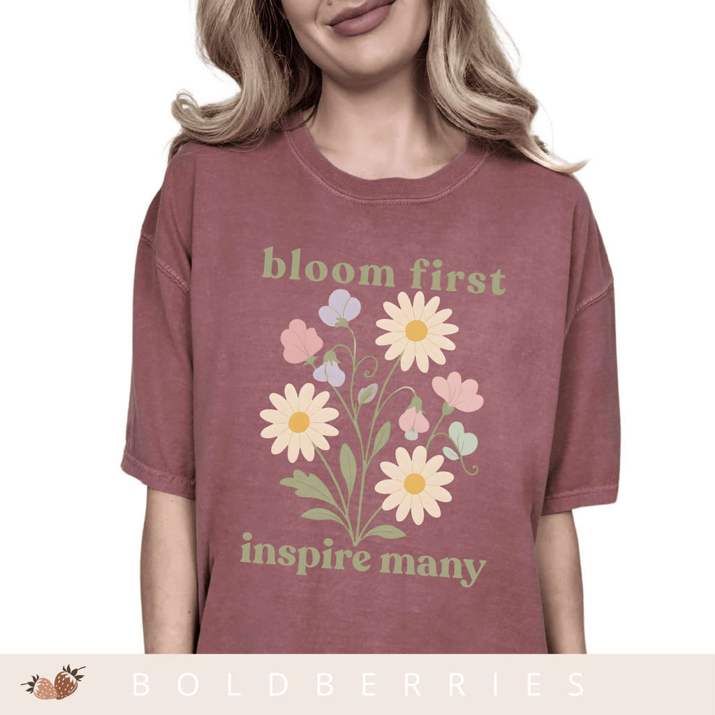 Bloom First Inspire Many - April Birth Flowers - Adult T-Shirt