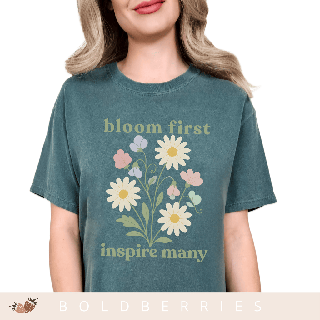 Bloom First Inspire Many - April Birth Flowers - Adult T-Shirt