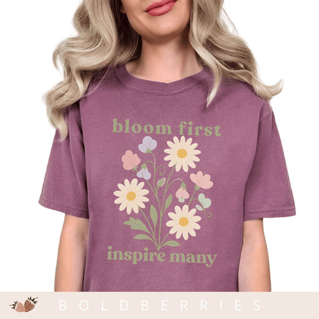 Bloom First Inspire Many - April Birth Flowers - Adult T-Shirt