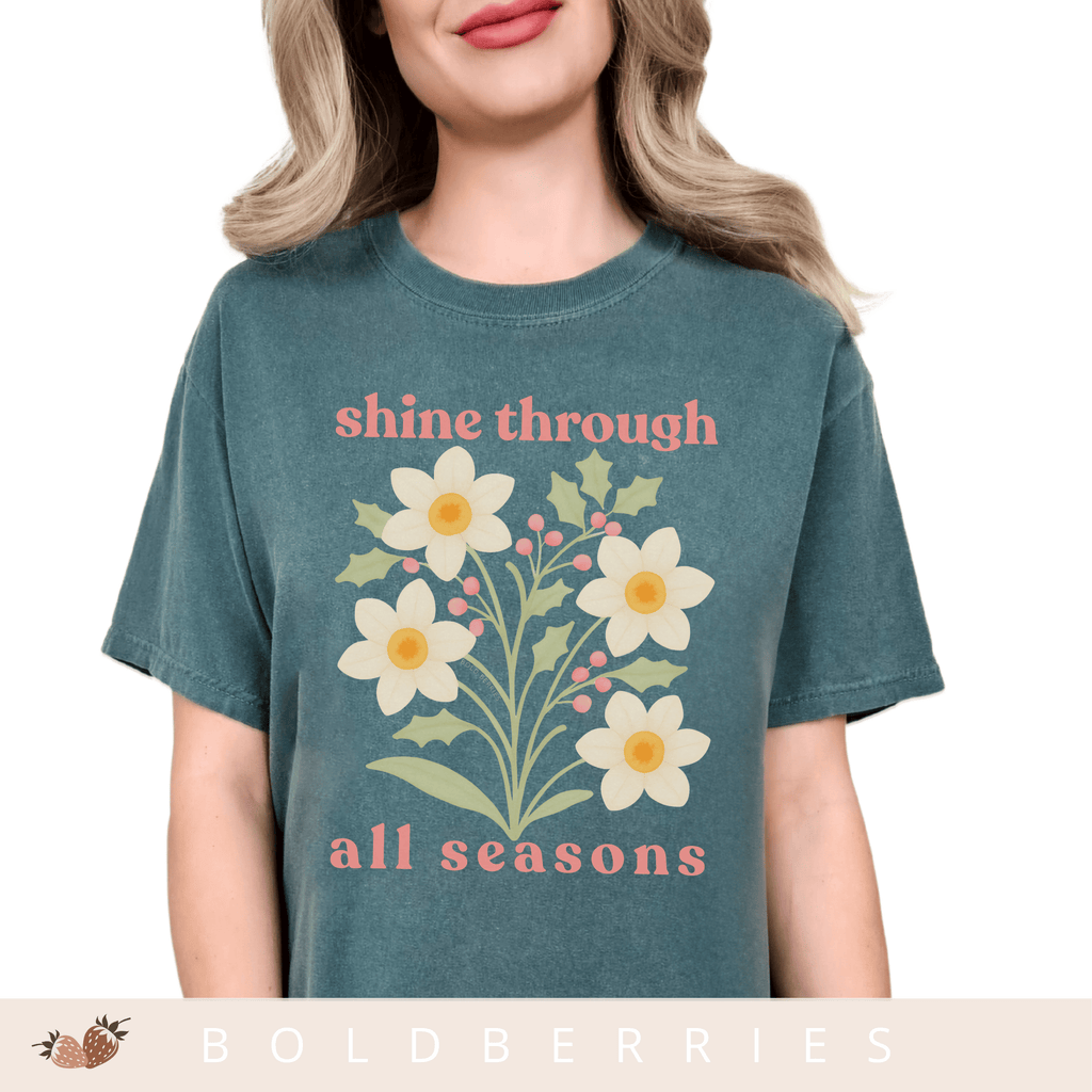 Shine Through All Seasons - December Birth Flowers - Adult T-Shirt