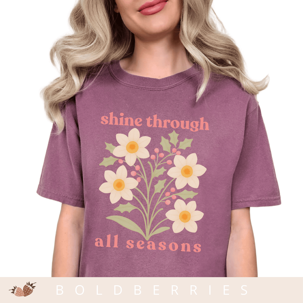 Shine Through All Seasons - December Birth Flowers - Adult T-Shirt