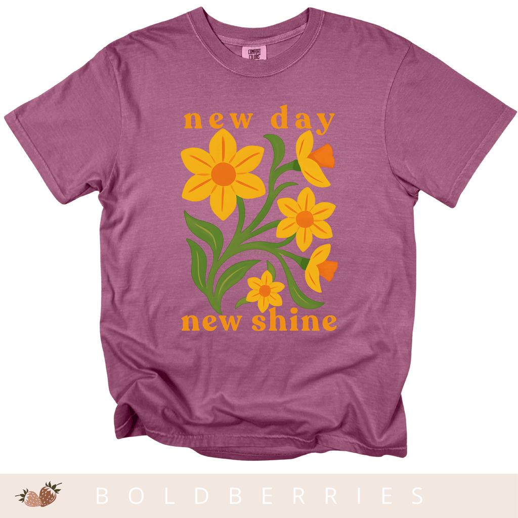 New Day New Shine - March Birth Flowers - Adult T-Shirt