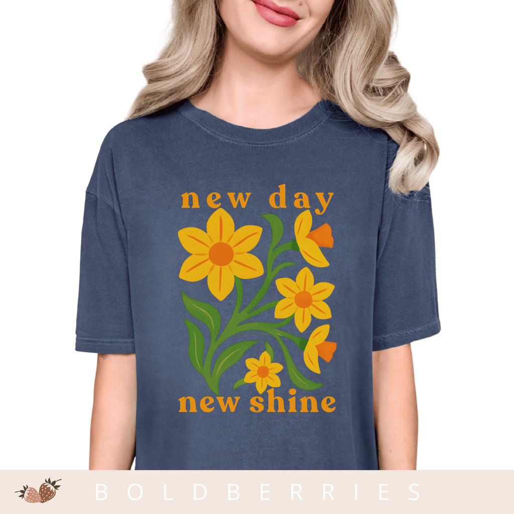 New Day New Shine - March Birth Flowers - Adult T-Shirt