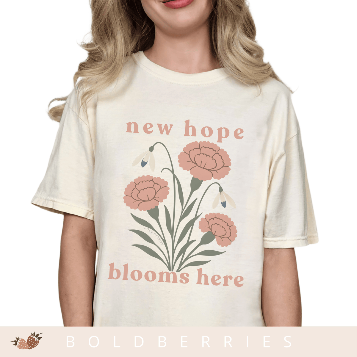 New Hope Blooms Here, January Birth Flowers - Adult T-Shirt