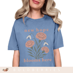 New Hope Blooms Here, January Birth Flowers - Adult T-Shirt