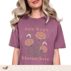 New Hope Blooms Here, January Birth Flowers - Adult T-Shirt