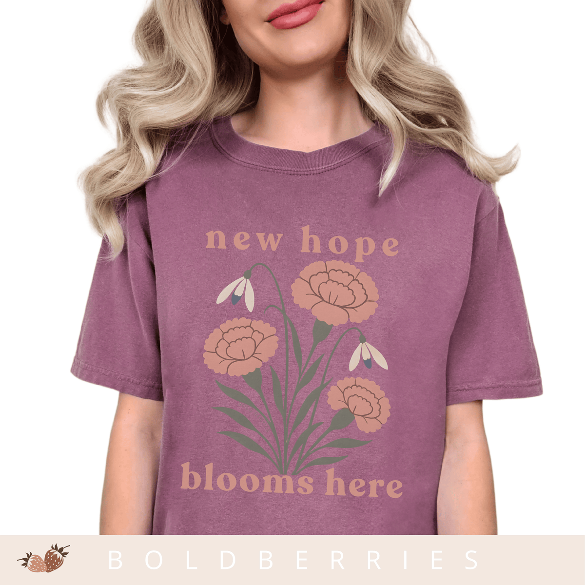 New Hope Blooms Here, January Birth Flowers - Adult T-Shirt