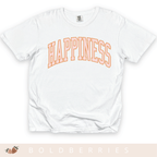Happiness Graphic T-Shirt — Vintage Arched Pink Lettering