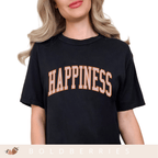 Happiness Graphic T-Shirt — Vintage Arched Pink Lettering