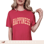 Happiness Graphic T-Shirt — Vintage Arched Pink Lettering