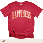 Happiness Graphic T-Shirt — Vintage Arched Pink Lettering