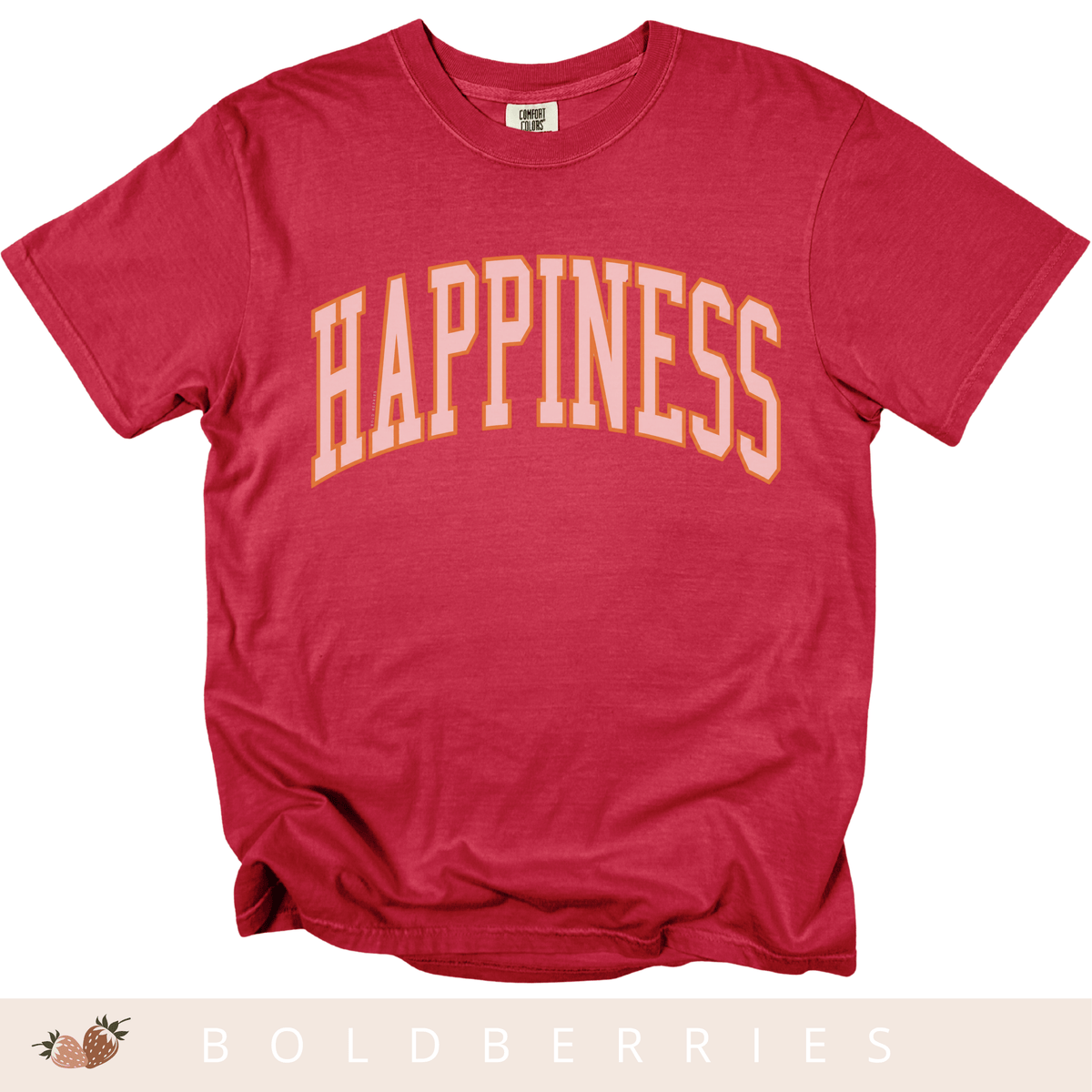 Happiness Graphic T-Shirt — Vintage Arched Pink Lettering