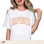 Happiness Graphic T-Shirt — Vintage Arched Pink Lettering