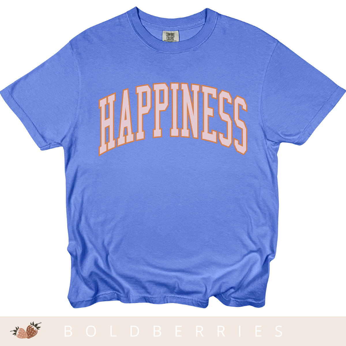 Happiness Graphic T-Shirt — Vintage Arched Pink Lettering
