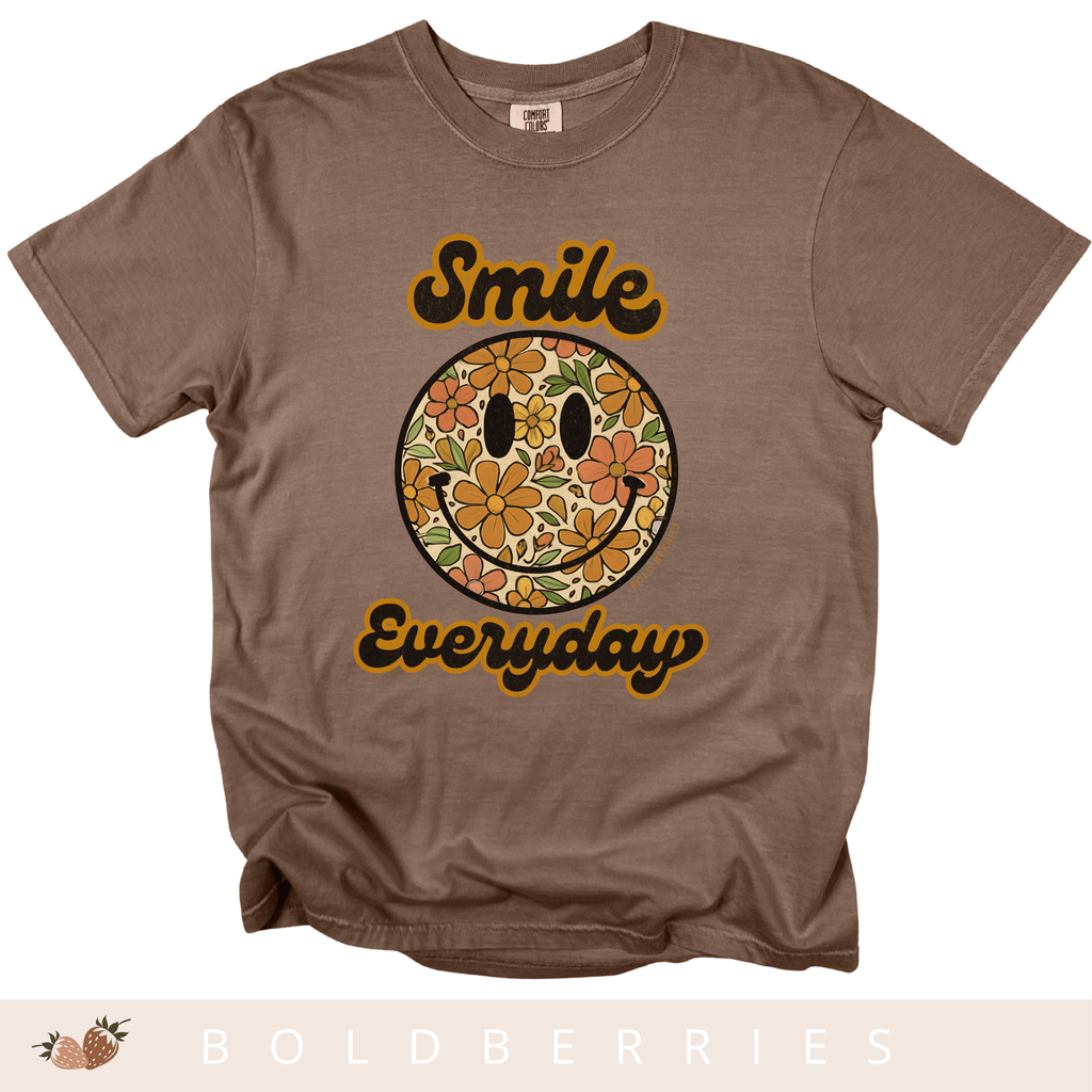 Smile Everyday Floral Smiley - Adult T-Shirt