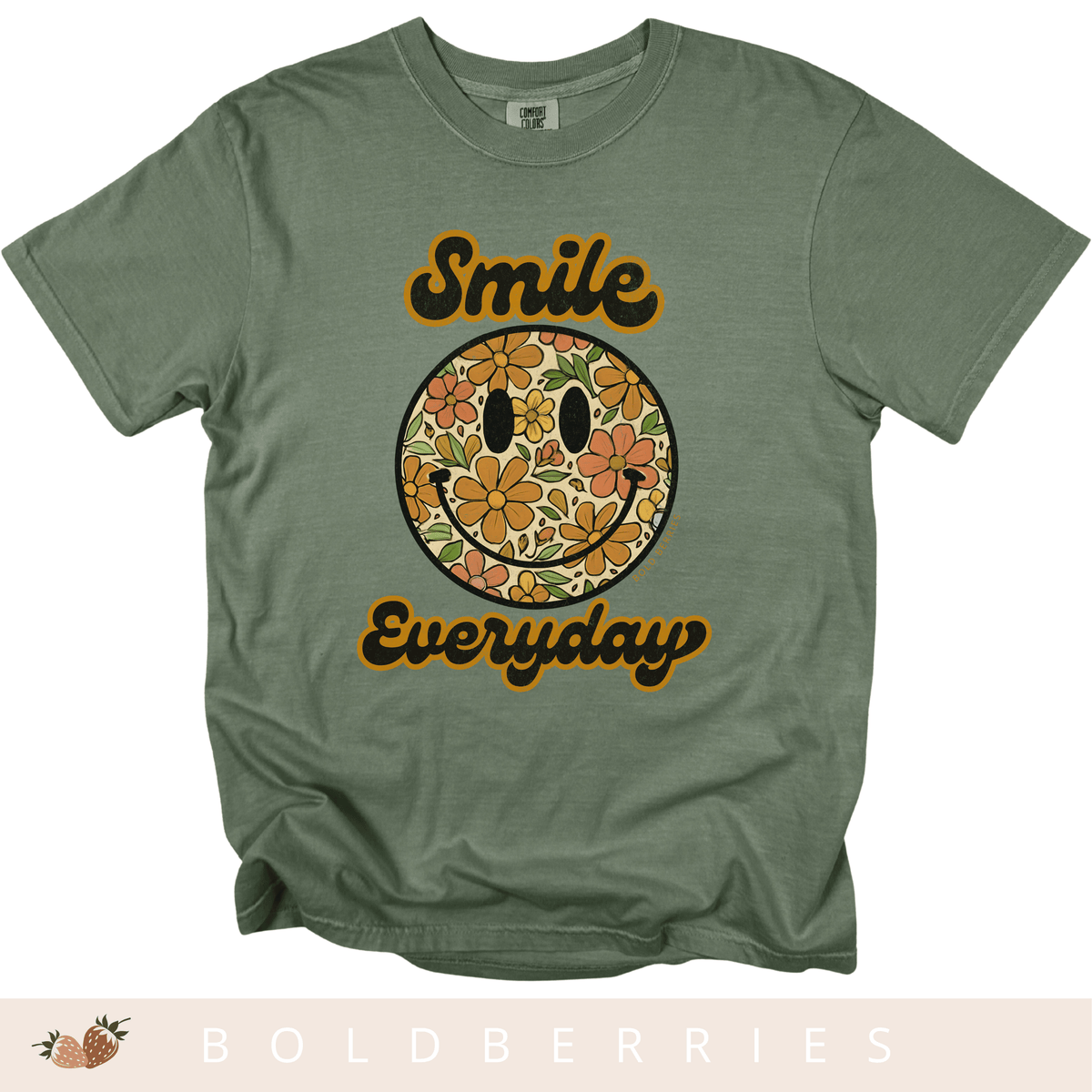 Smile Everyday Floral Smiley - Adult T-Shirt