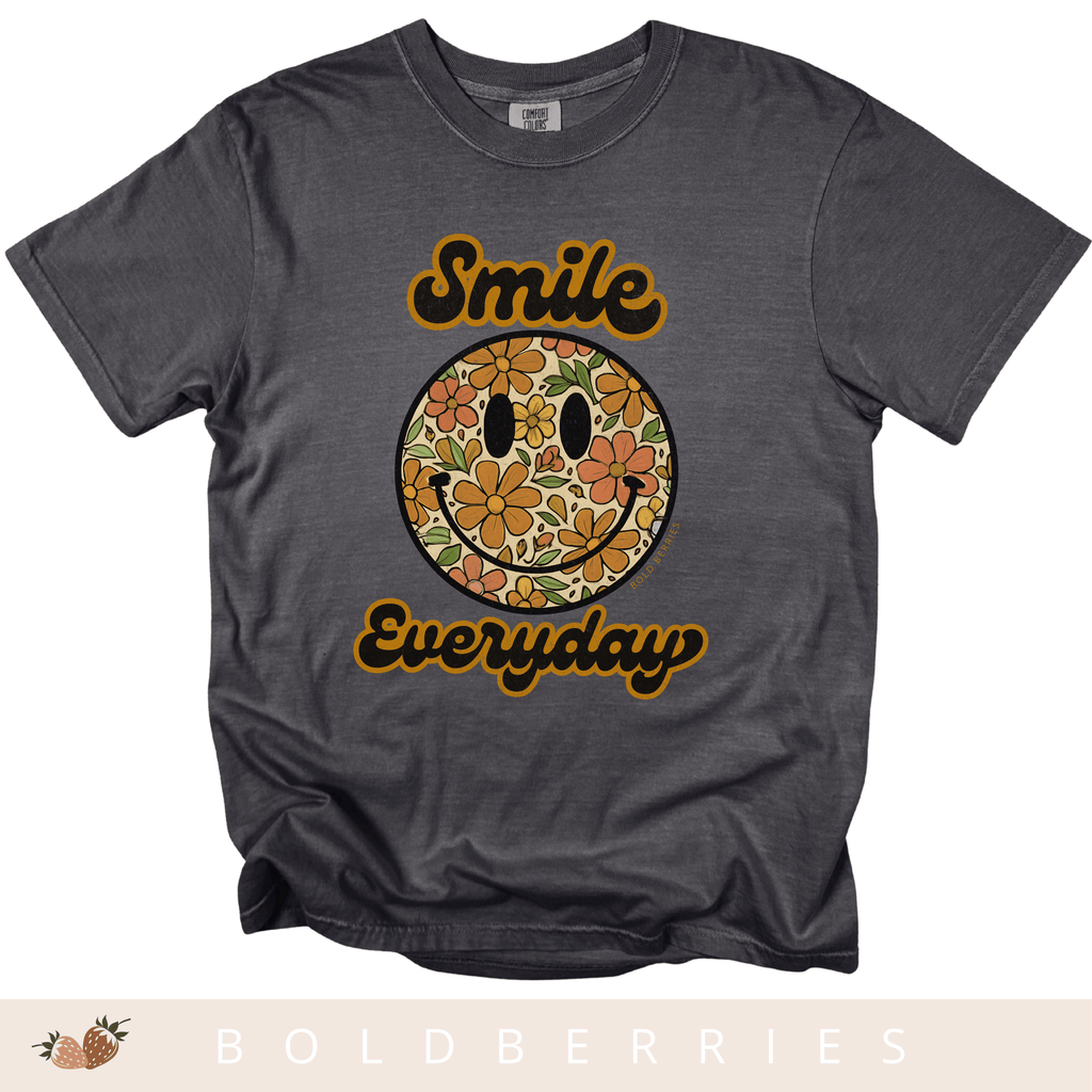 Smile Everyday Floral Smiley - Adult T-Shirt