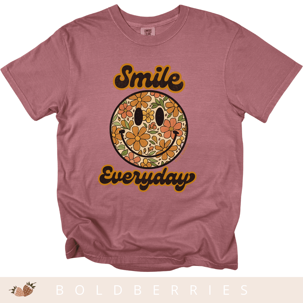 Smile Everyday Floral Smiley - Adult T-Shirt