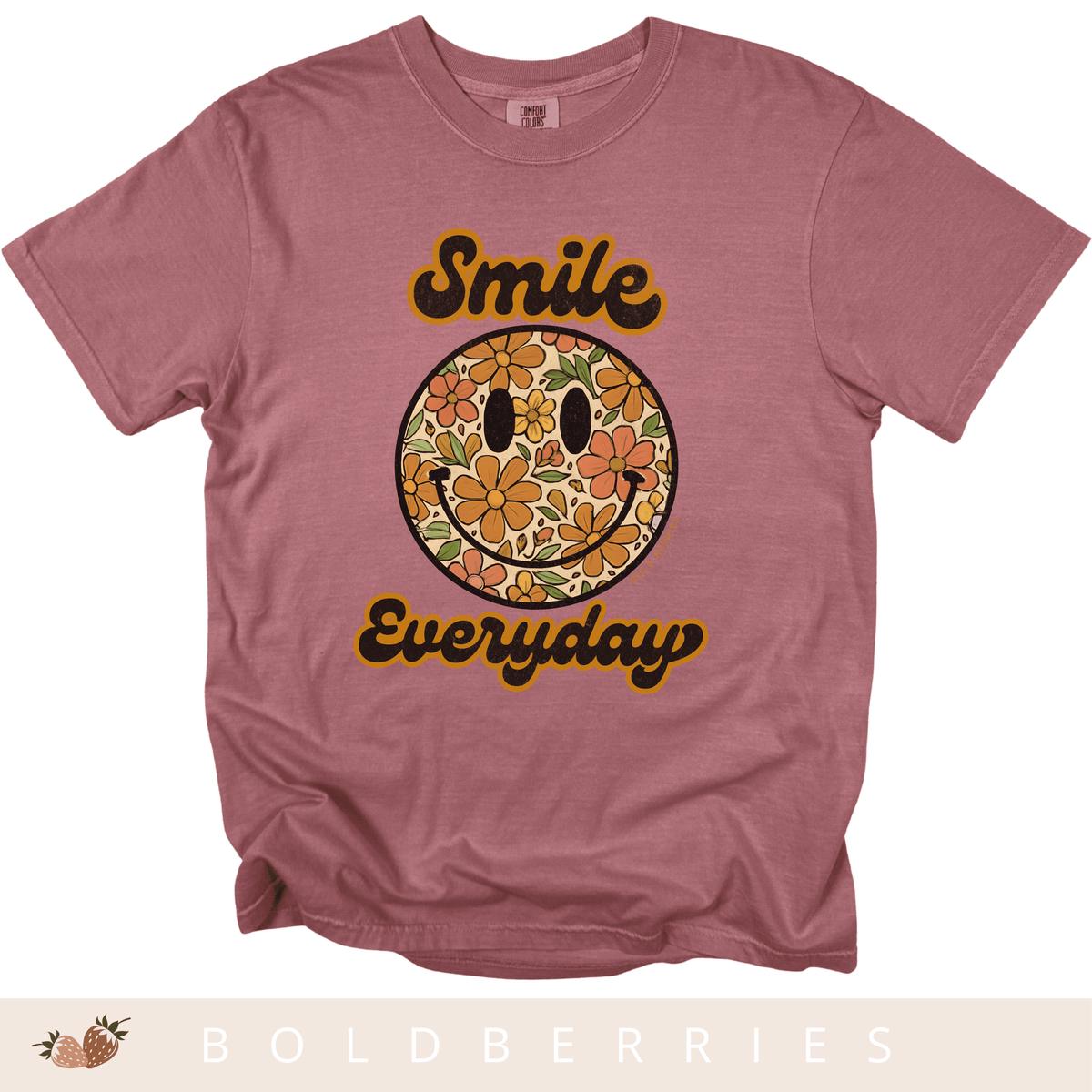 Smile Everyday Floral Smiley - Adult T-Shirt