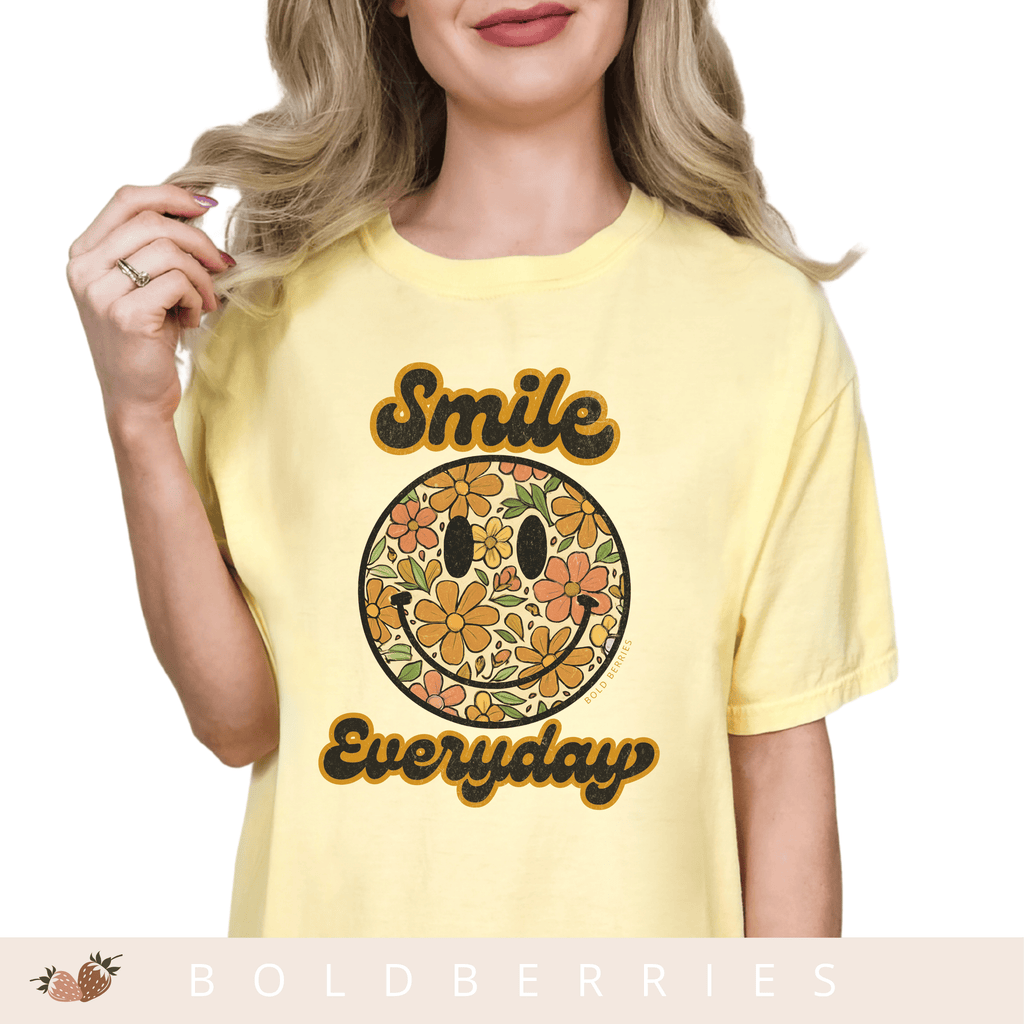 Smile Everyday Floral Smiley - Adult T-Shirt