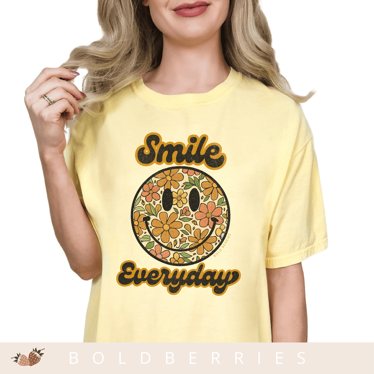 Smile Everyday Floral Smiley - Adult T-Shirt