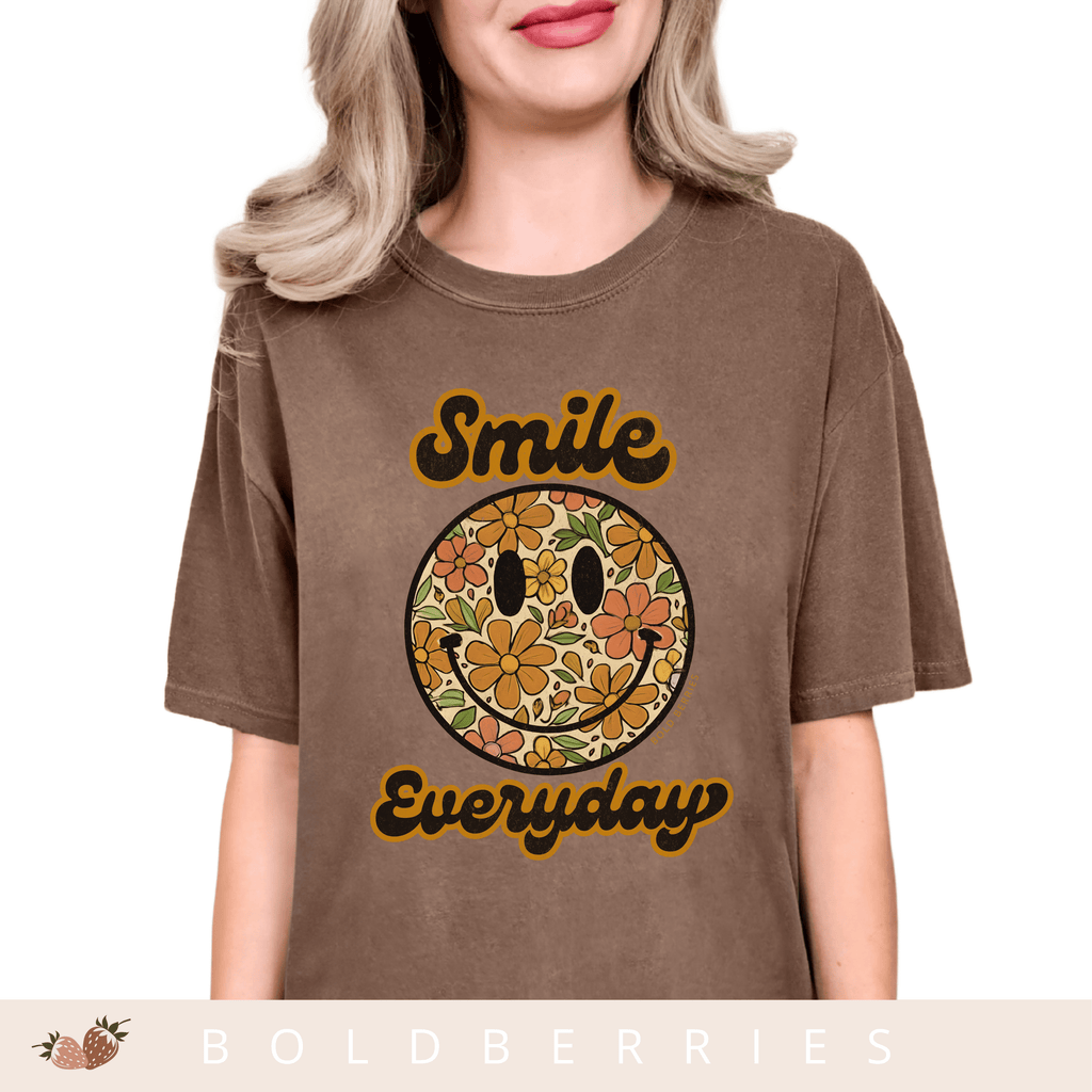 Smile Everyday Floral Smiley - Adult T-Shirt