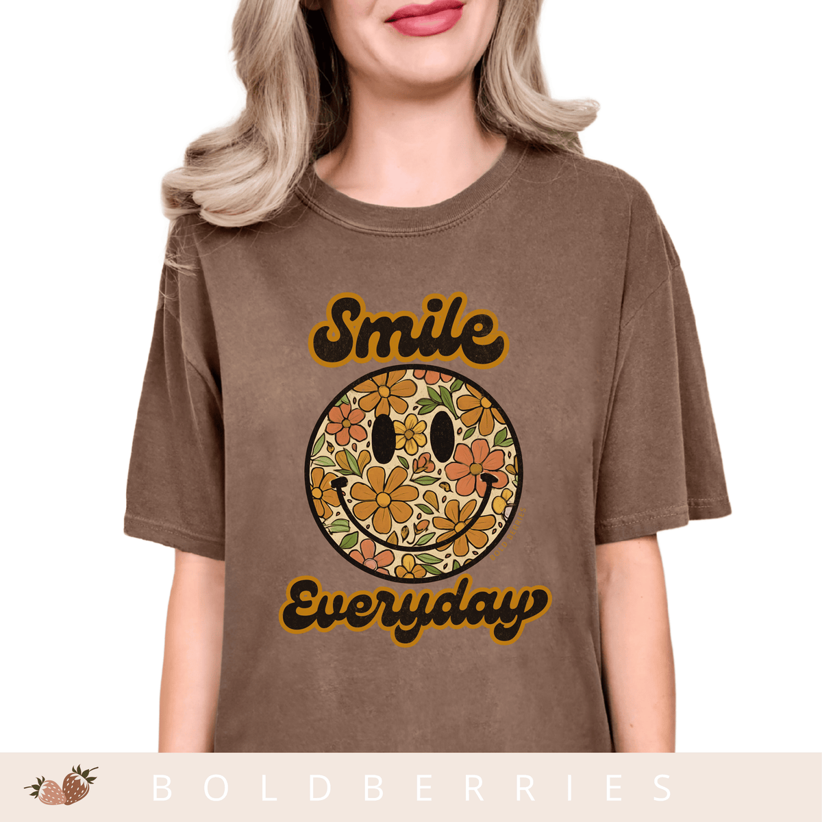 Smile Everyday Floral Smiley - Adult T-Shirt