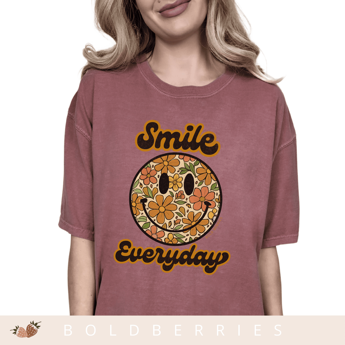 Smile Everyday Floral Smiley - Adult T-Shirt