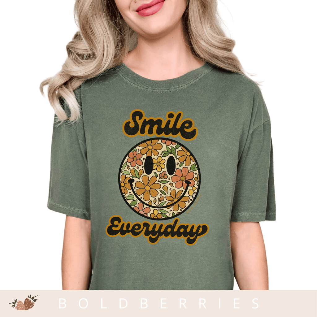 Smile Everyday Floral Smiley - Adult T-Shirt