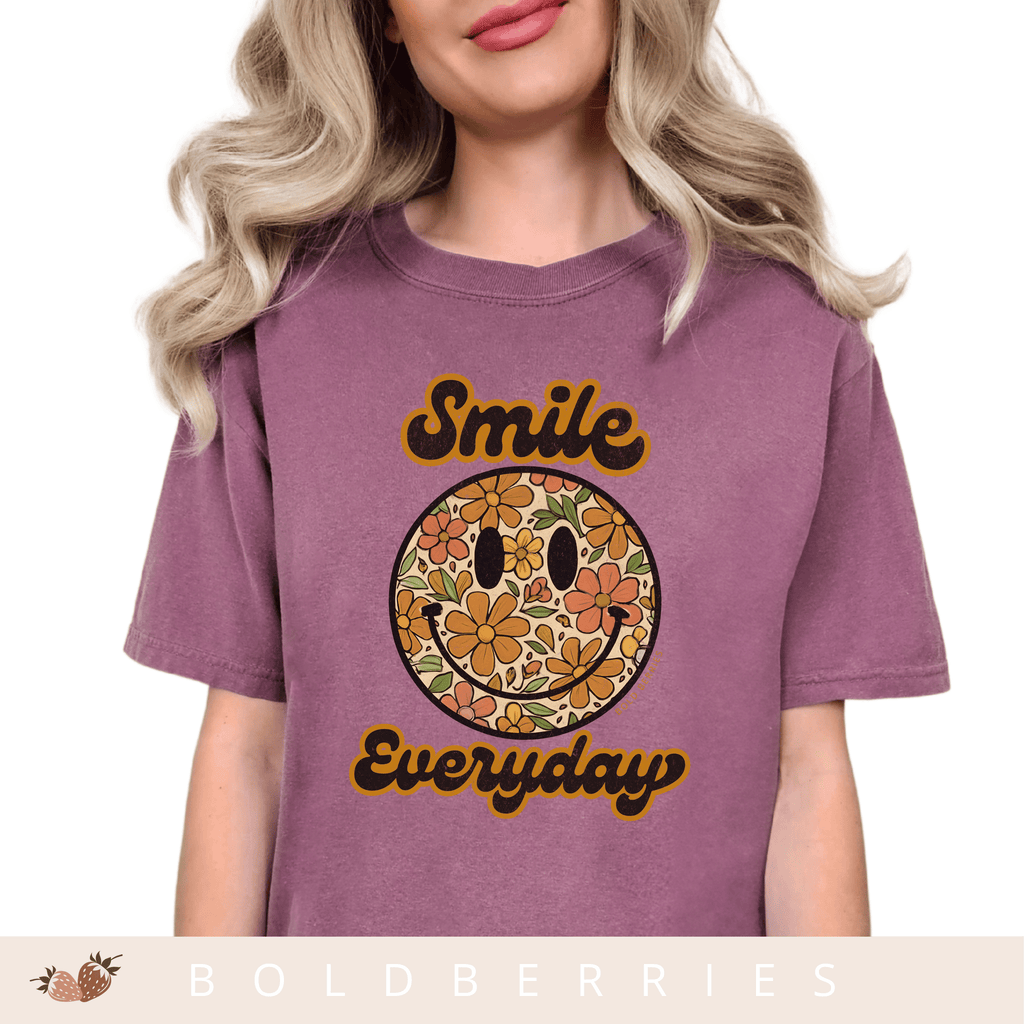 Smile Everyday Floral Smiley - Adult T-Shirt