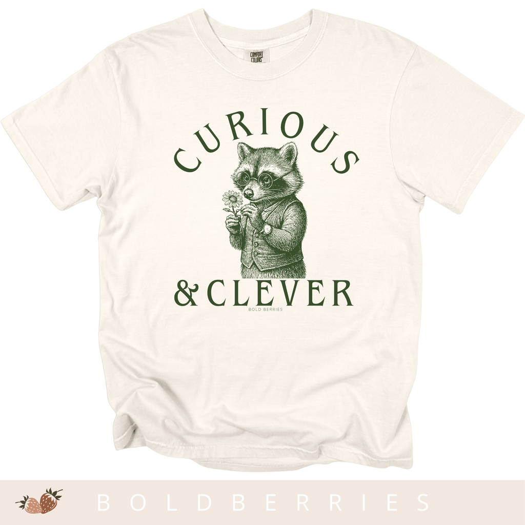 Curious & Clever Raccoon T-Shirt - Cute Animal - Adult T-shirt