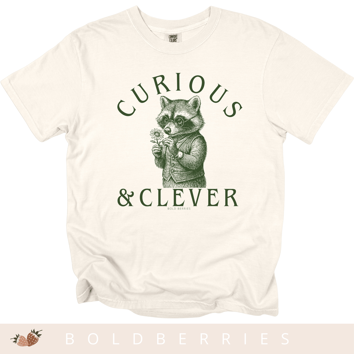 Curious & Clever Raccoon T-Shirt - Cute Animal - Adult T-shirt