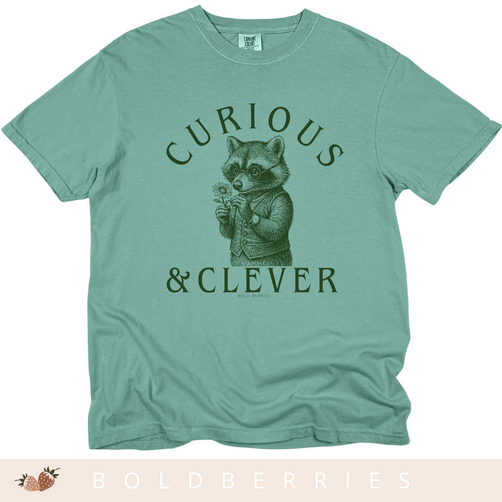 Curious & Clever Raccoon T-Shirt - Cute Animal - Adult T-shirt