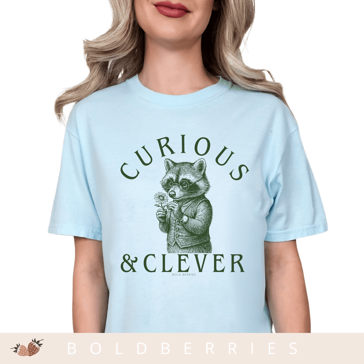 Curious & Clever Raccoon T-Shirt - Cute Animal - Adult T-shirt