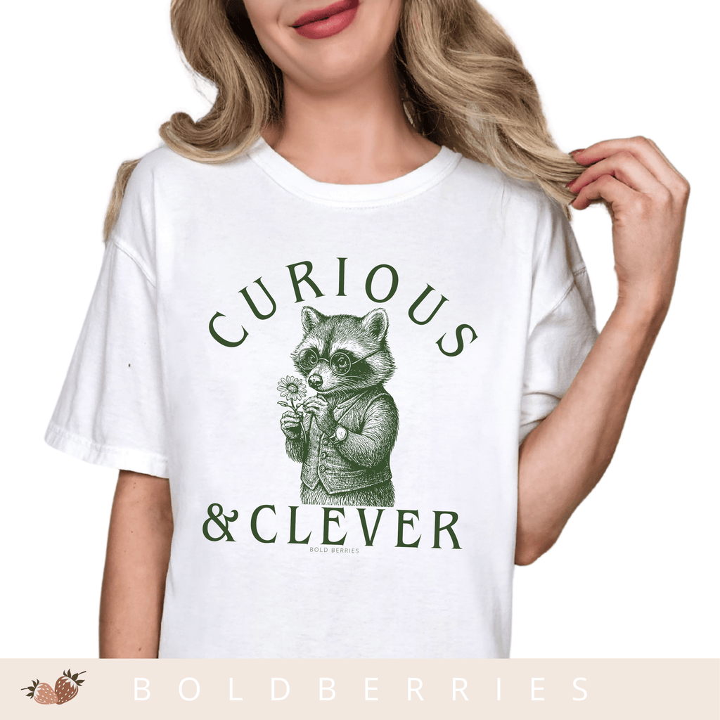 Curious & Clever Raccoon T-Shirt - Cute Animal - Adult T-shirt