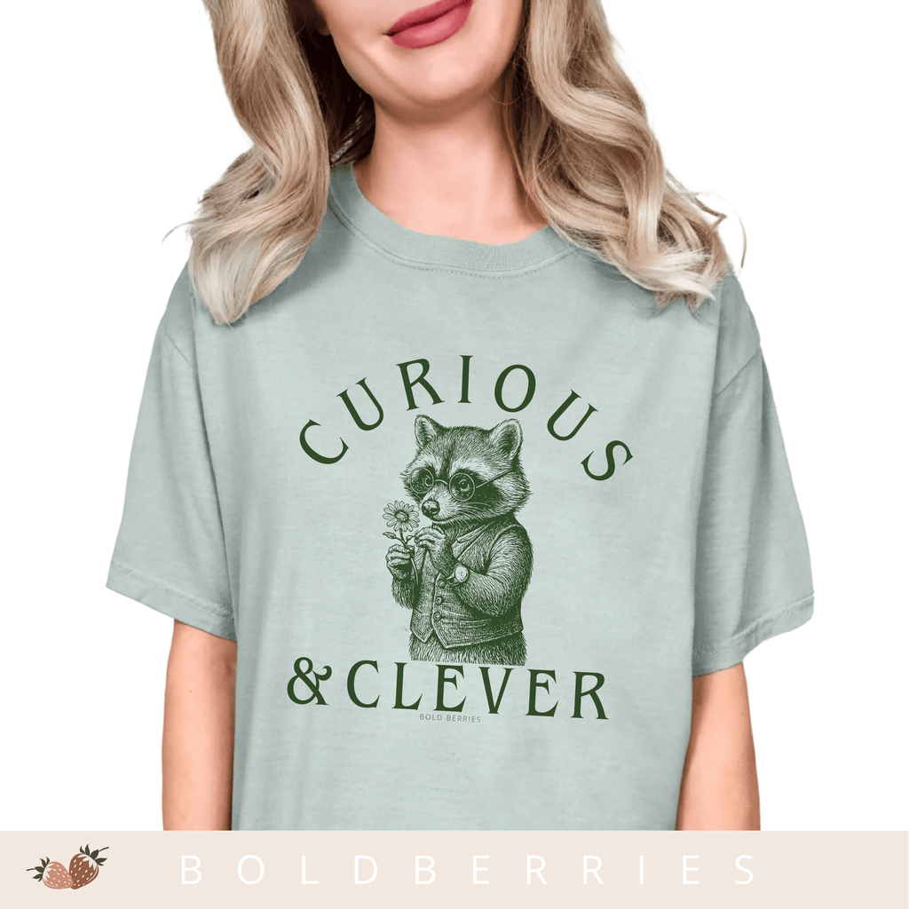 Curious & Clever Raccoon T-Shirt - Cute Animal - Adult T-shirt
