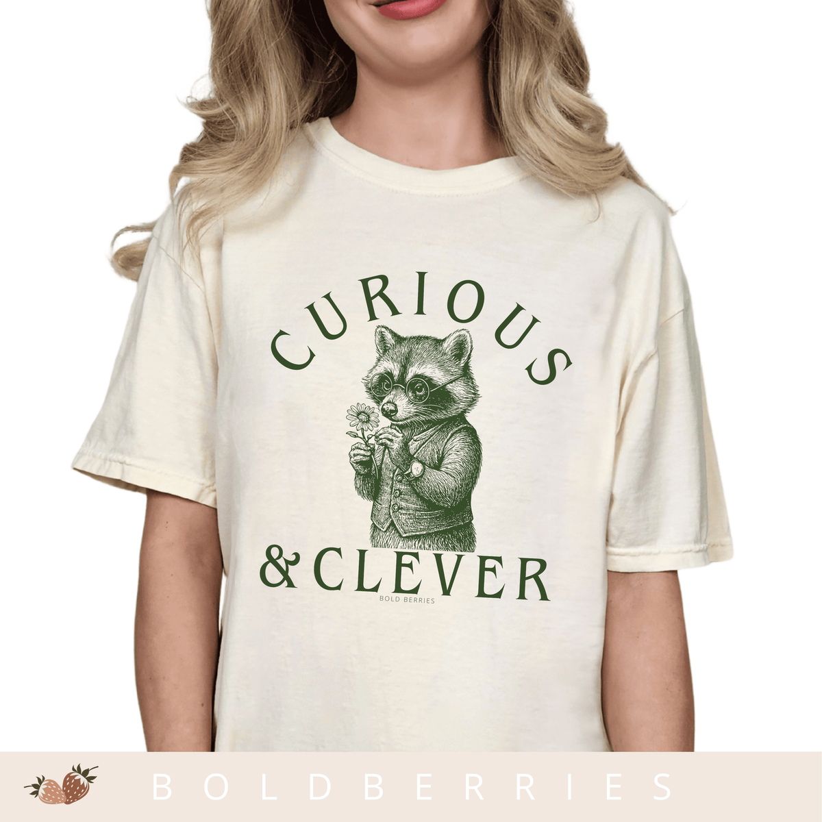 Curious & Clever Raccoon T-Shirt - Cute Animal - Adult T-shirt