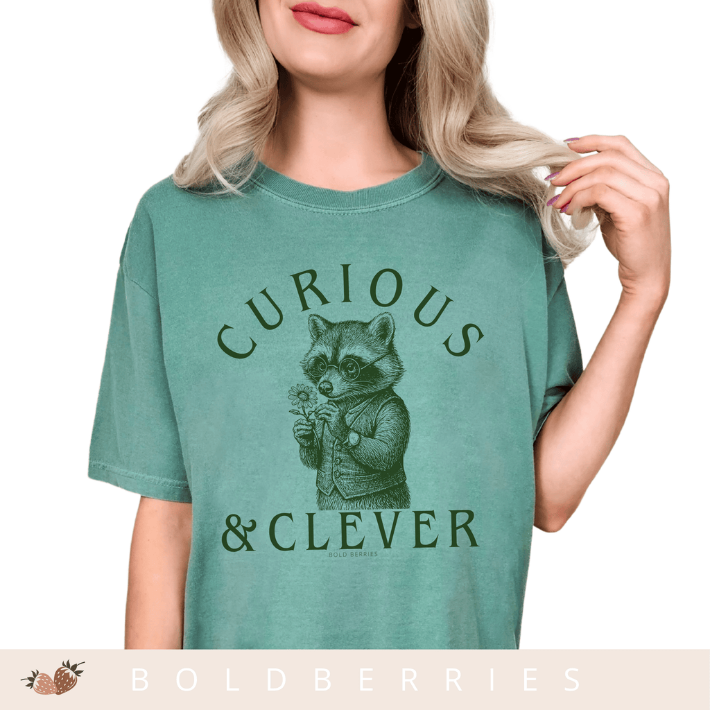 Curious & Clever Raccoon T-Shirt - Cute Animal - Adult T-shirt