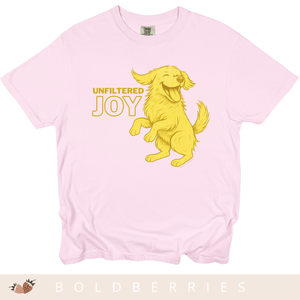 Unfiltered Joy Dog T-Shirt — Happy Golden Retriever Graphic Tee - Adult T-Shirt