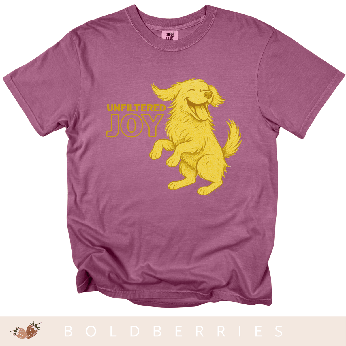 Unfiltered Joy Dog T-Shirt — Happy Golden Retriever Graphic Tee - Adult T-Shirt