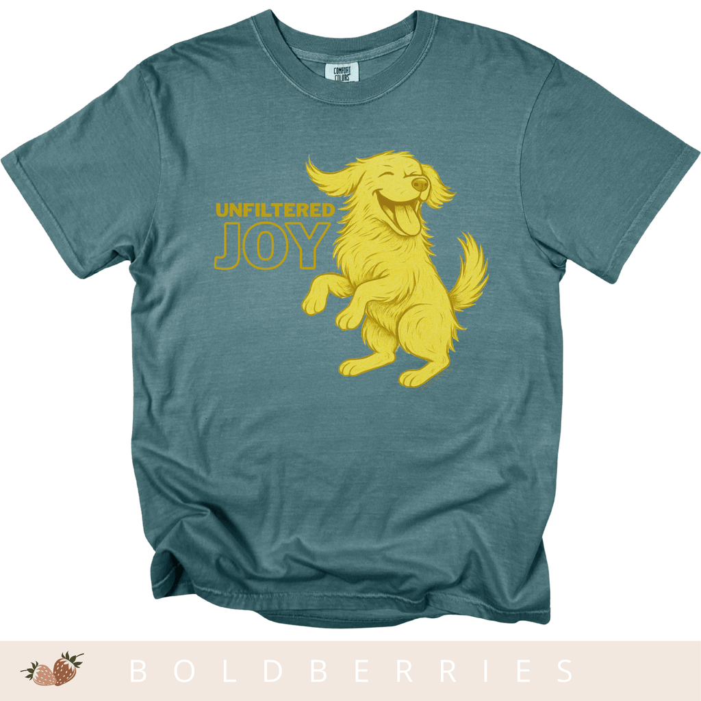 Unfiltered Joy Dog T-Shirt — Happy Golden Retriever Graphic Tee - Adult T-Shirt