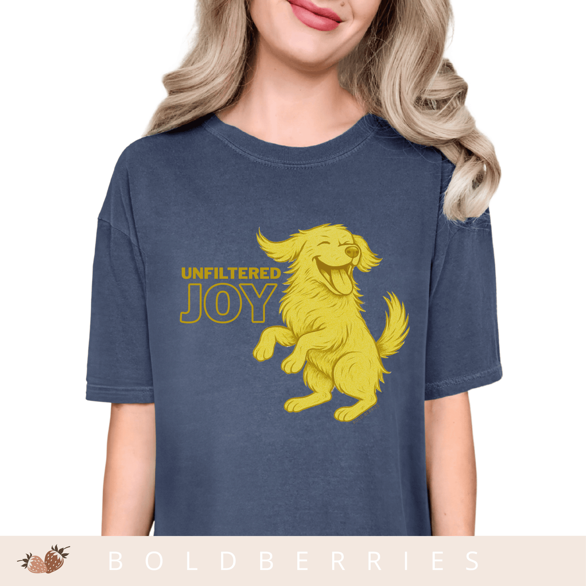 Unfiltered Joy Dog T-Shirt — Happy Golden Retriever Graphic Tee - Adult T-Shirt